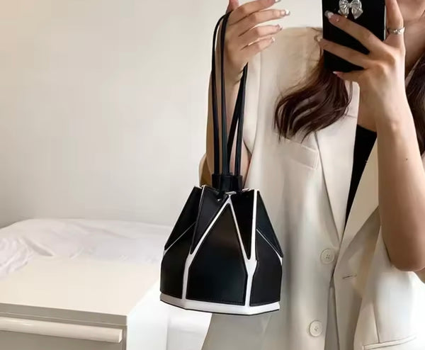 Women Fashion Faux Leather Drawstring Handbag Purse