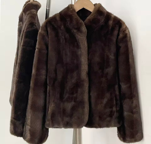 Women Fashion Color Faux Fur Jacket