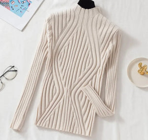 Women Ribbed Full Sleeve Turtleneck Fashion Top