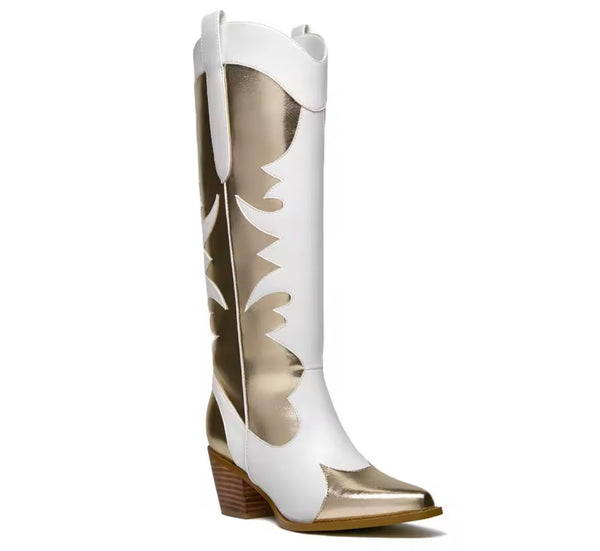 Women Color Patchwork Fashion Knee High Western Boots