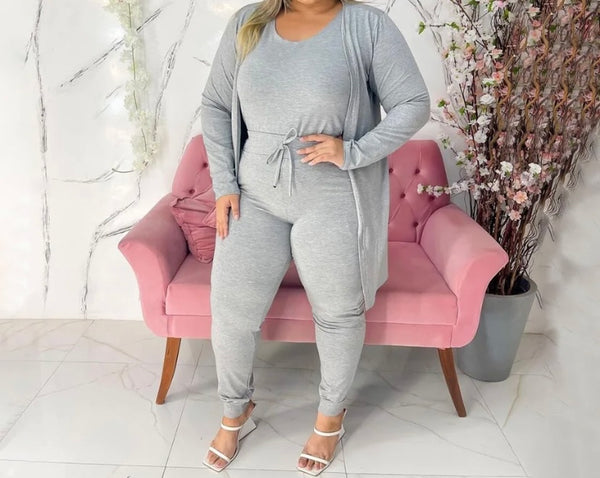 Women Solid Color Fashion Three Piece Pant Set