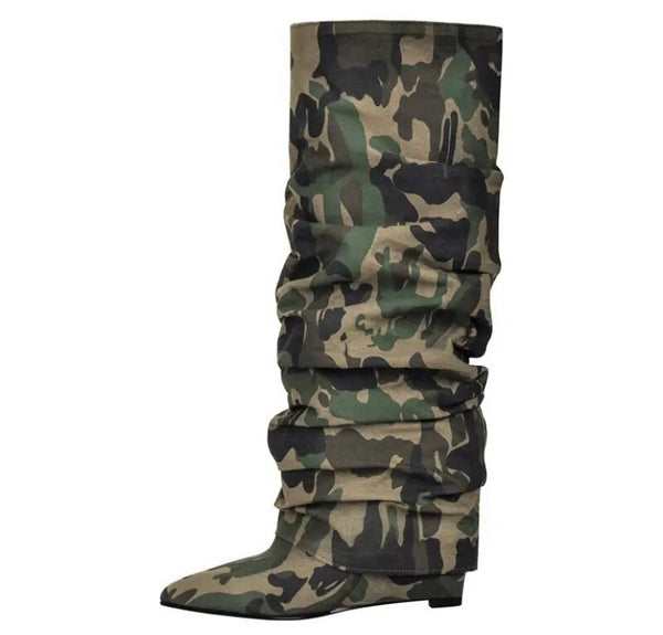 Women Fashion Ruched Platform Knee High Boots