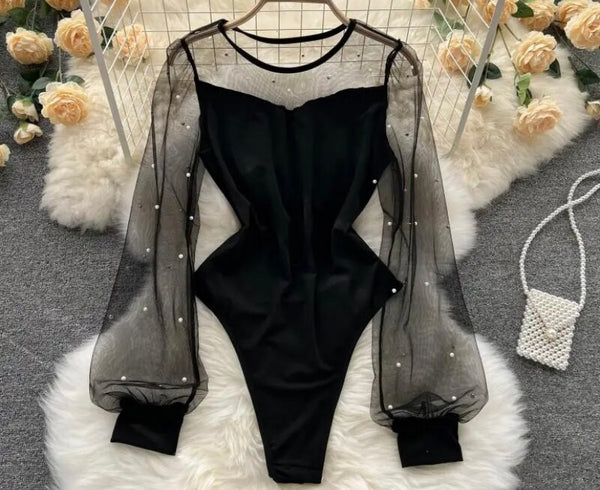 Women Sexy Fashion Mesh Full Sleeve Bodysuit Top