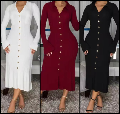 Women Sexy Button Up Full Sleeve Maxi Dress