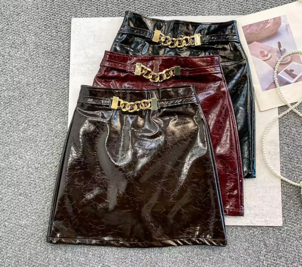 Women Sexy Fashion Chain PU Skirt
