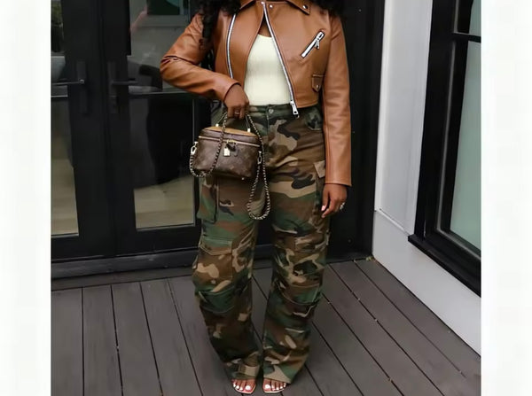 Women Color Zip Up Faux Leather Crop Jacket