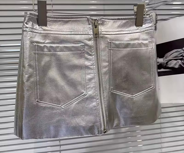 Women Sexy Fashion Front Zipper Faux Leather Skirt