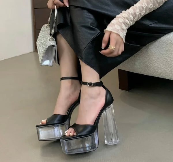 Women Fashion Transparent Platform High Heel Sandals