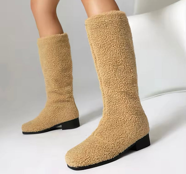 Women Fashion Wool Flat Knee High Boots