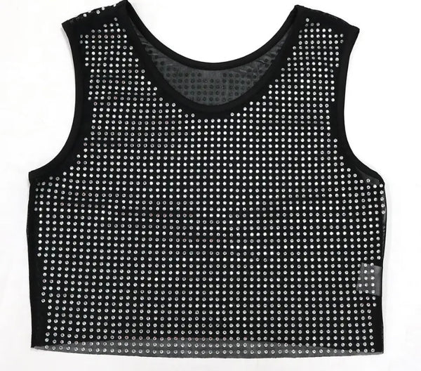 Women Sexy Bling Sleeveless Crop Top