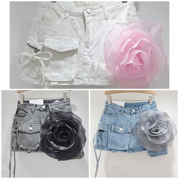 Women Cargo Color Floral Fashion Denim Skirt