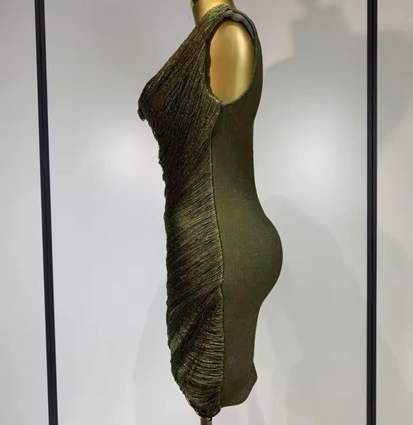 Women Sexy Sleeveless Fringe Draped Dress