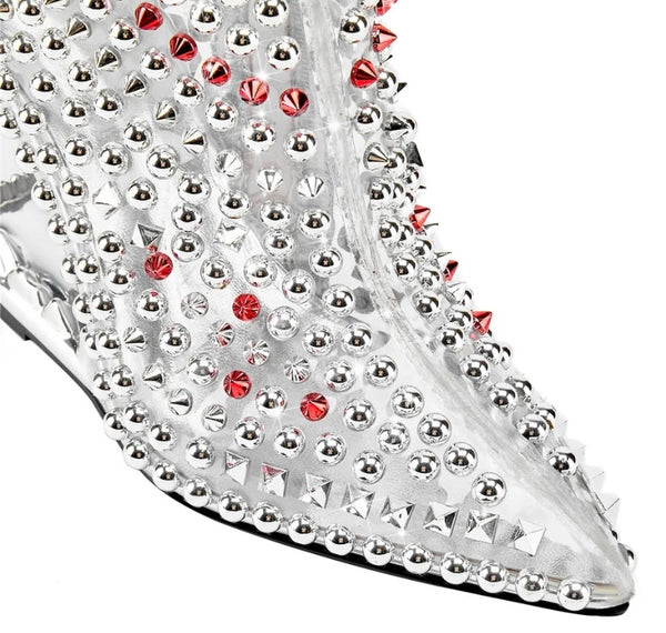 Women Transparent Rivet Rhinestone Platform Fashion Ankle Boots