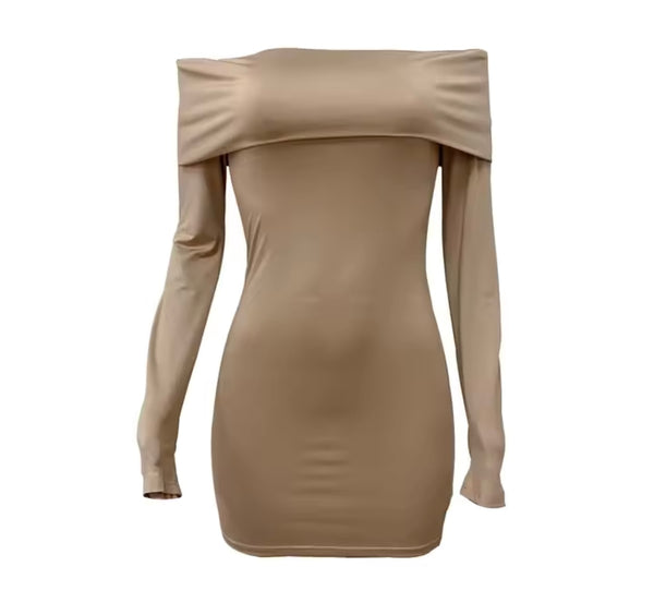 Women Sexy Solid Color Off The Shoulder Full Sleeve Dress