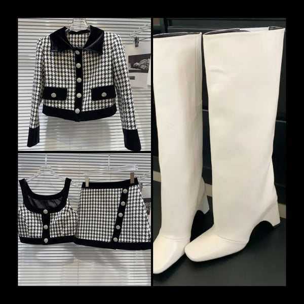 Women Fashion Square Toe Faux Leather Knee High Boots
