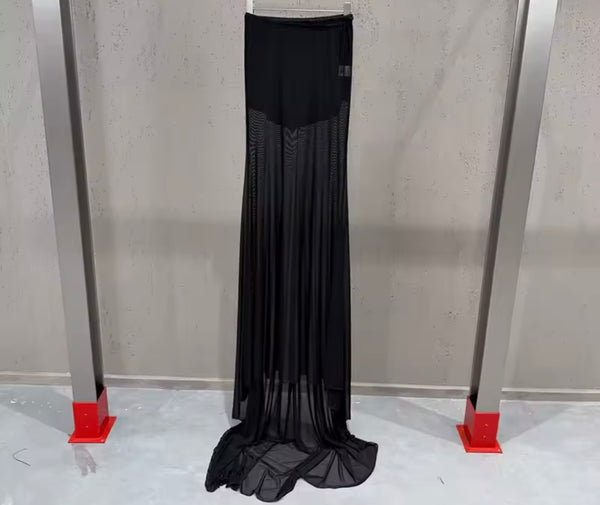 Women Black Brooch Design Blazer Two Piece Maxi Skirt Set