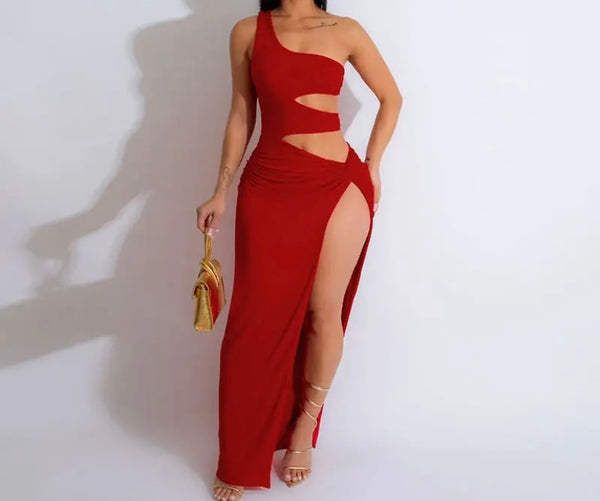 Women Sexy One Shoulder Sleeveless Cut Out Side Split Maxi Dress