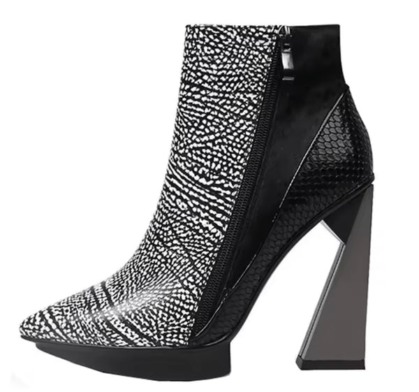 Women Pointed Toe Platform Fashion High Heel Ankle Boots