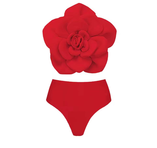 Women Sexy Color 3D Floral Bikini Tassel Cover Up Set