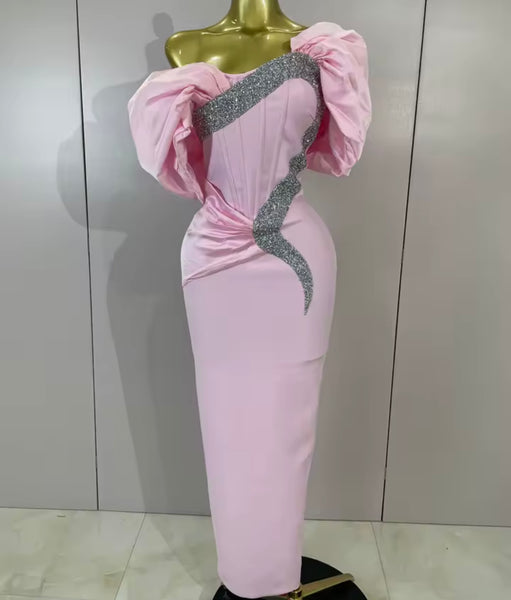 Women Elegant Off The Shoulder Bling Ruched Maxi Dress