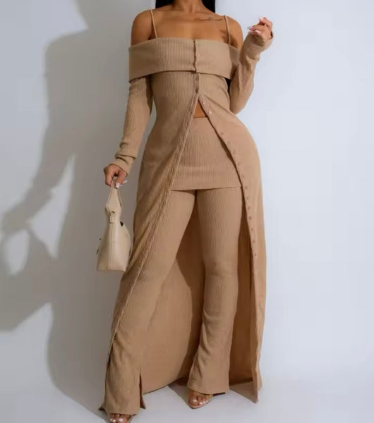 Women Off The Shoulder Ribbed Asymmetrical Two Piece Pant Set