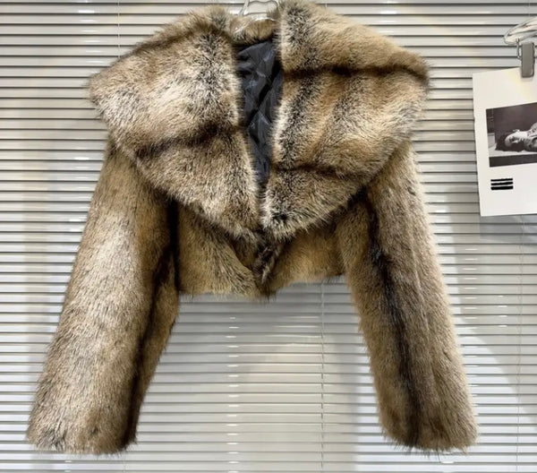 Women Fashion Faux Fur Crop Jacket