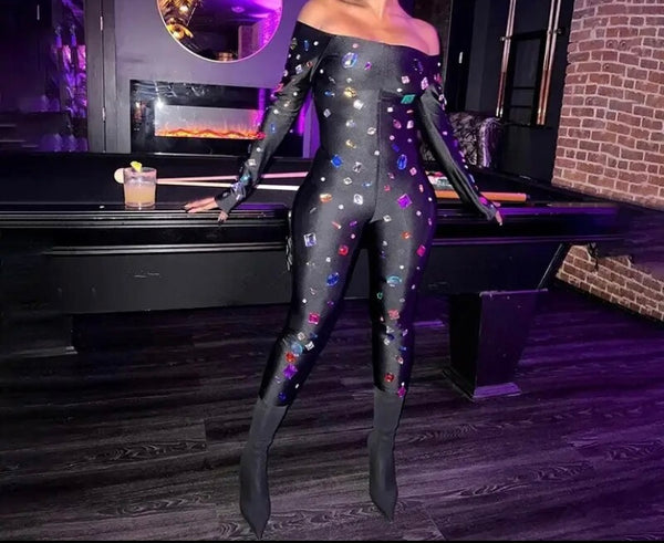 Women Sexy Printed Off The Shoulder Full Sleeve Jumpsuit