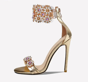 Women Fashion Open Toe Crystal Rhinestone Ankle Strap Sandals