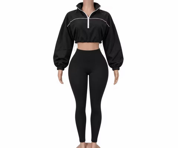 Women Fashion B&W Full Sleeve Pullover Two Piece Pant Set