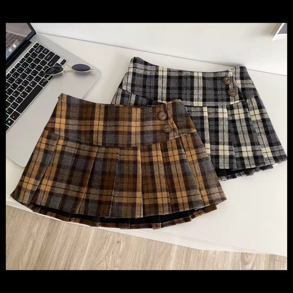 Women Sexy Fashion Color Plaid Pleated Skirt