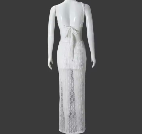 Women Sexy Sleeveless White Cut Out Side Split Maxi Dress