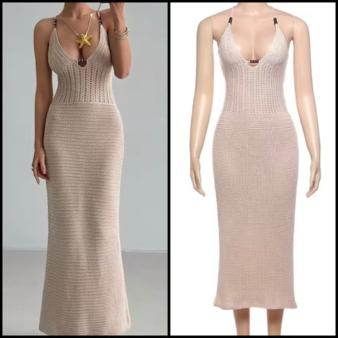 Women Sexy Sleeveless Knitted Maxi Dress