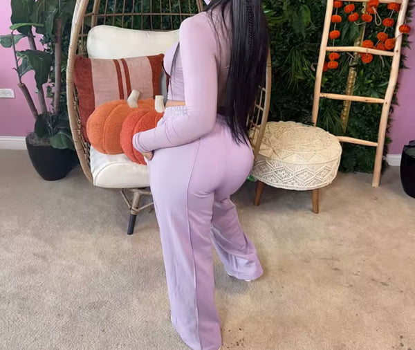 Women Fashion Solid Color Full Sleeve Two Piece Pant Set