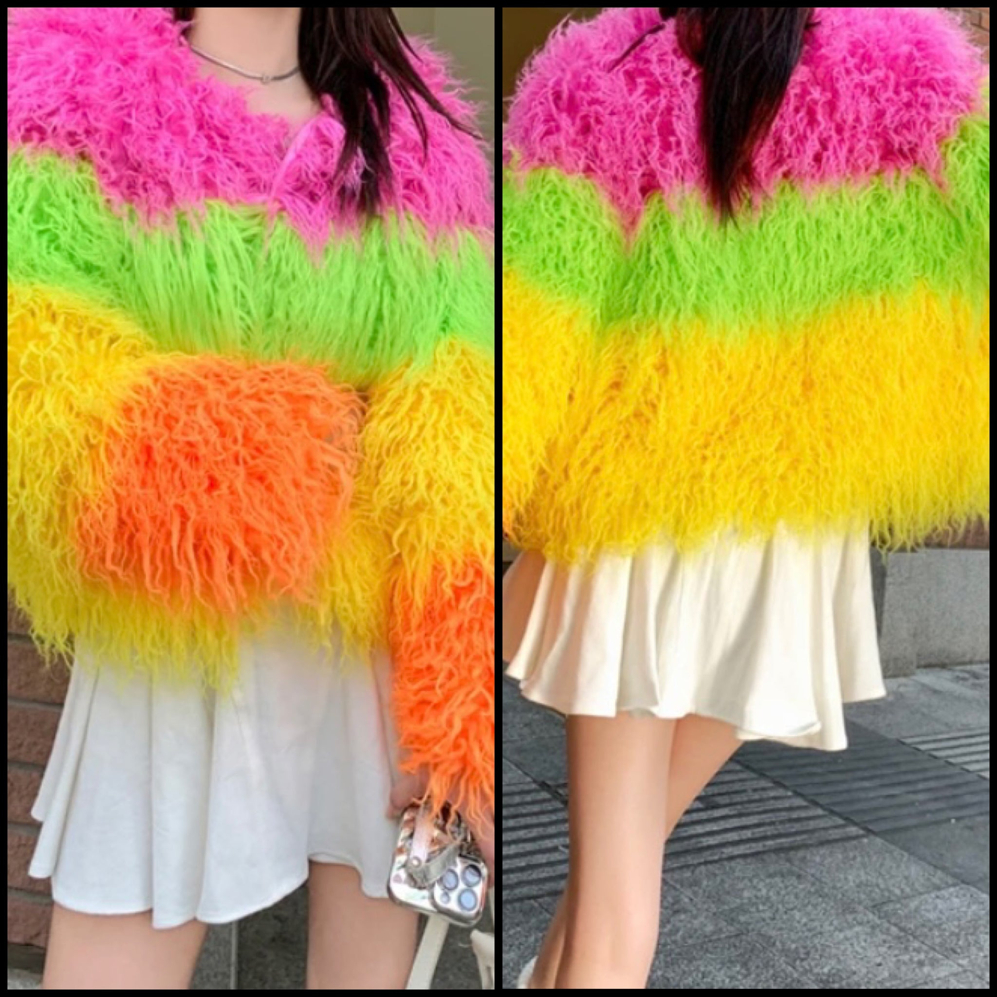 Women Fashion Multicolored Faux Fur Jacket