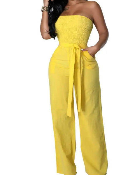 Women Sexy Strapless Solid Color Jumpsuit