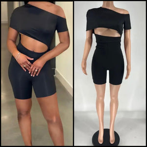 Women Black Sexy Cut Out Off The Shoulder Romper