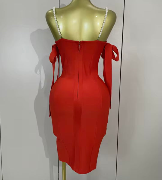 Women Sexy Pearl Rhinestone Sleeveless Bandage Dress