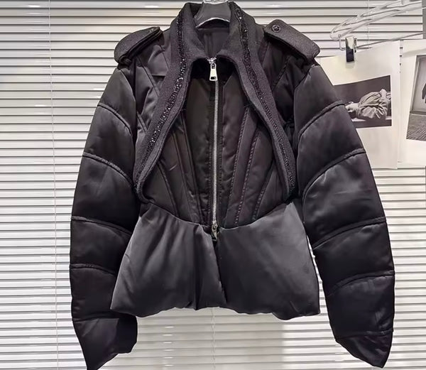 Women Fashion Zip Up Puff Warm Jacket