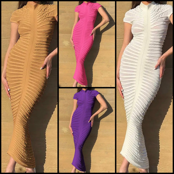 Women Short Sleeve Ruched Sexy Maxi Dress