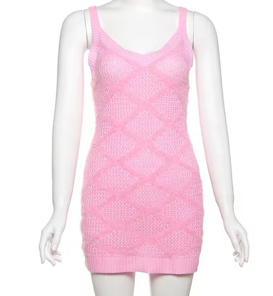 Women Sexy Sleeveless Knitted Solid Color Dress