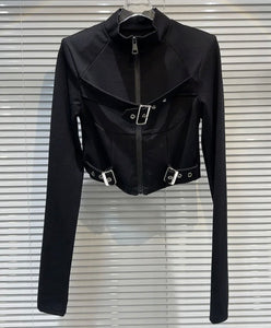 Women Buckled Fashion Full Sleeve Top