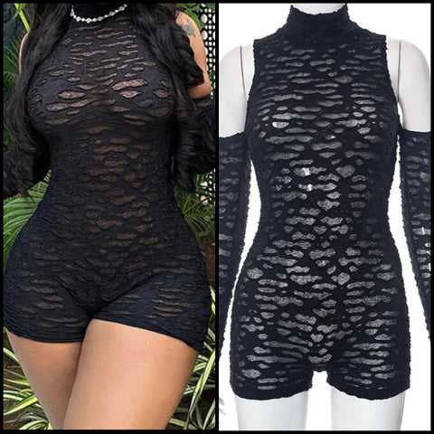 Women Sexy Black See Through Full Sleeve Fashion Romper