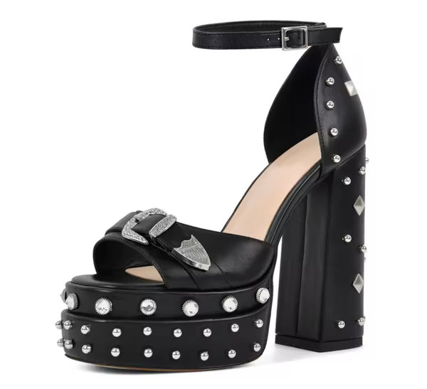 Women Fashion Pearl Rivet Platform High Heel Sandals