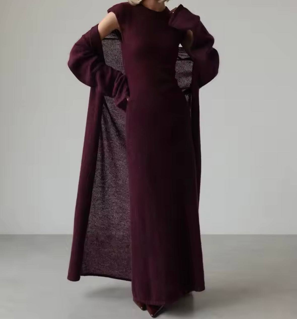 Women Fashion Knitted Two Piece Maxi Dress Set