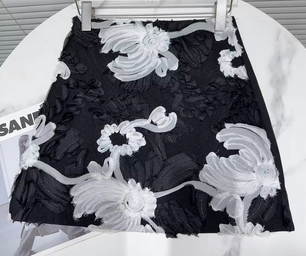 Women Sexy Fashion Color Patchwork 3D Floral Skirt