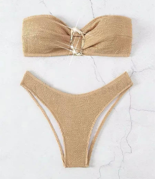 Women Sexy Metal Strapless Bikini Swimsuit