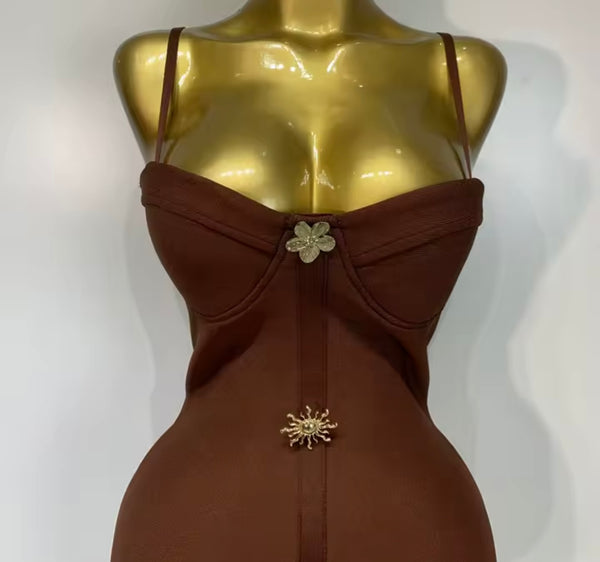 Women Sexy Sleeveless Metal Pin Bandage Dress