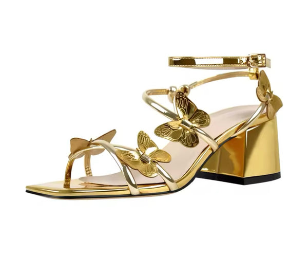 Women Fashion Butterfly Square Heel Sandals