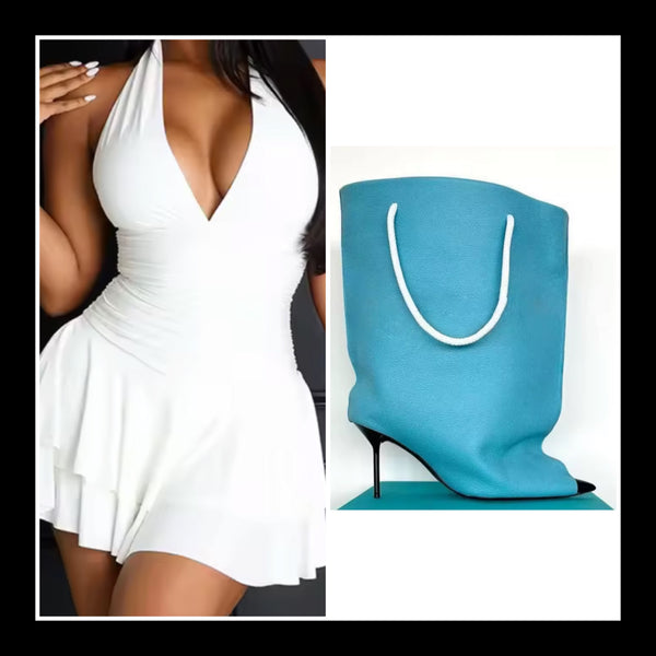 Women Sexy Halter Sleeveless Ruched Ruffled Dress