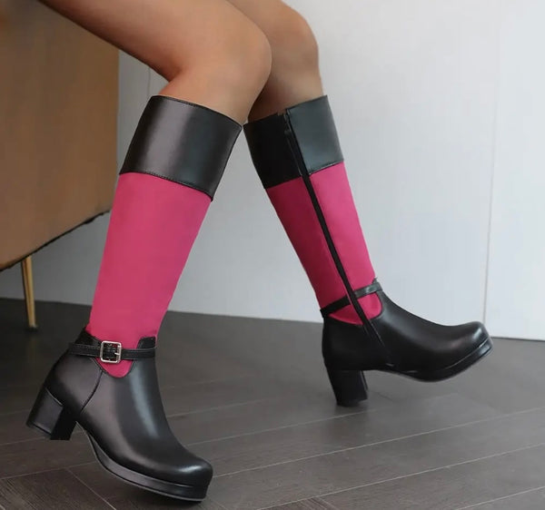 Women Buckled Fashion Flat Knee High Boots
